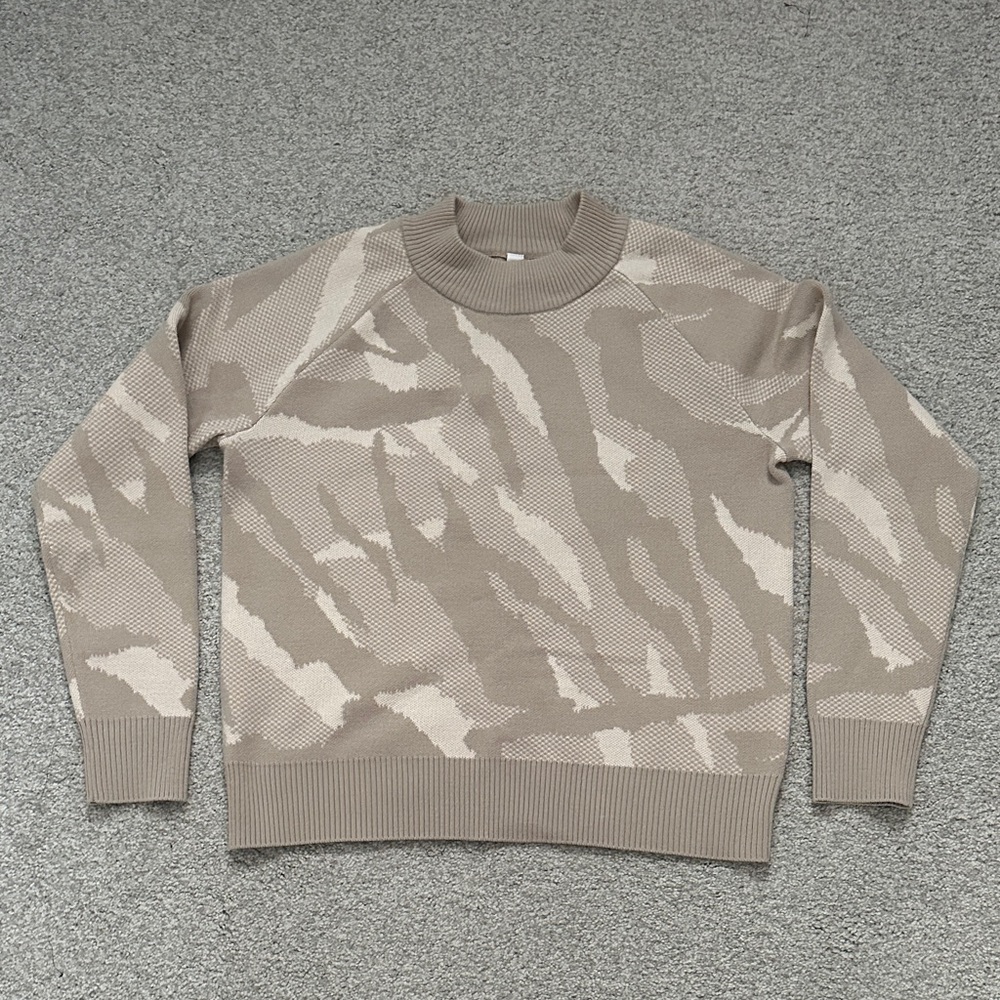 Athleta Ladies Taupe and Cream Crewneck Sweater